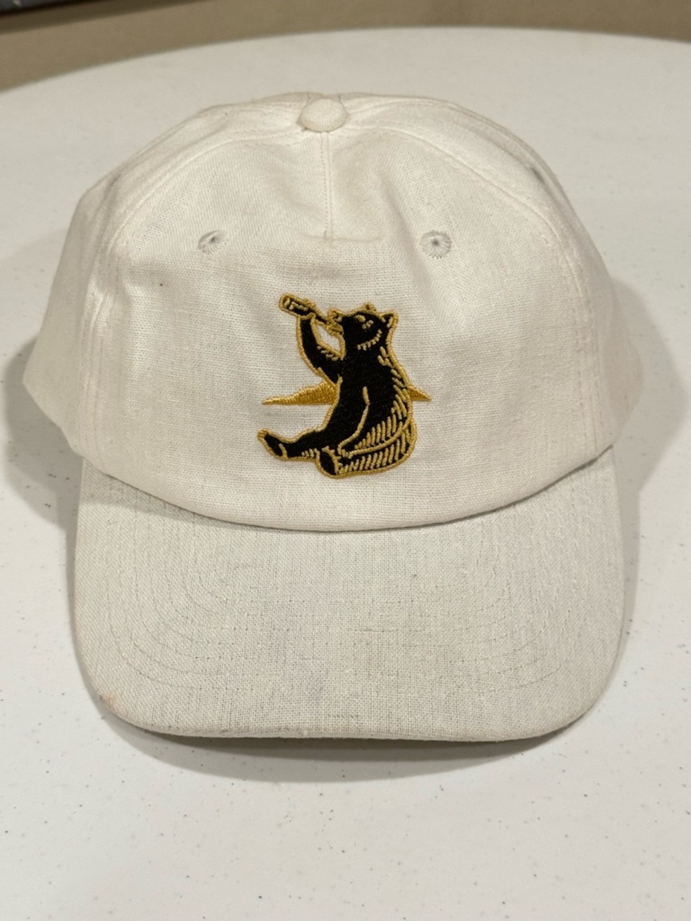 Seager Co. Smokey Hemp Snapback Adjustable Hat Cap Cream Color Bear Drinking